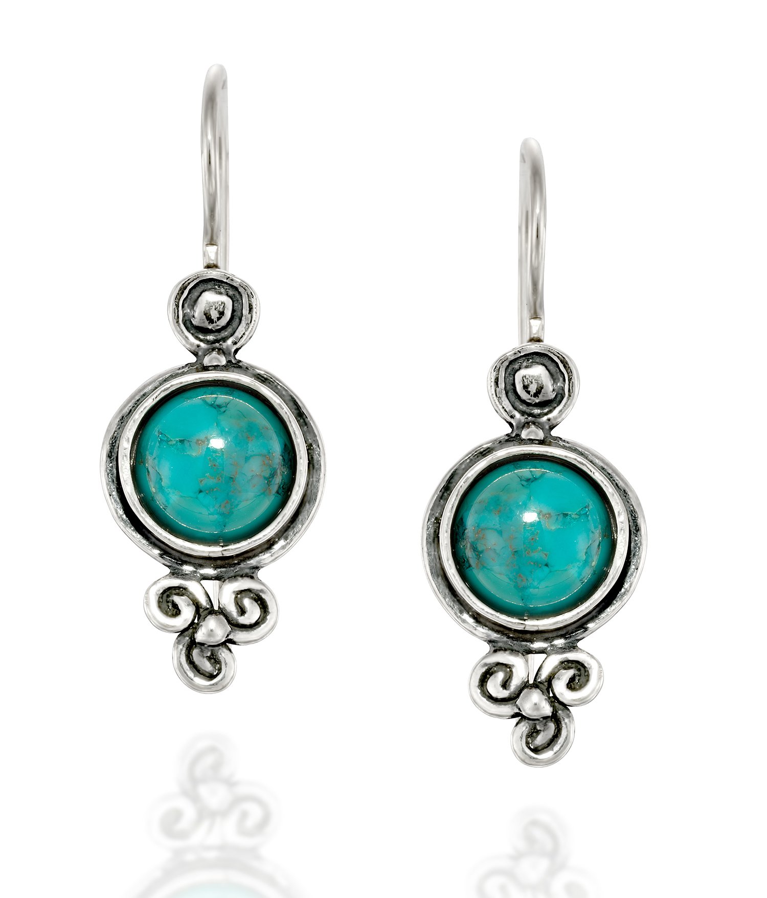 Pendientes de plata de ley 925 de estilo antiguo de turquesa comprimida con respaldo seguro