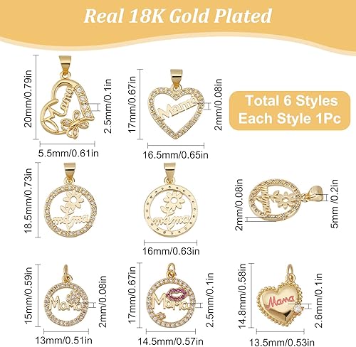 Miniatura 2 de Beebeecraft 6 dijes chapados en oro de 18 quilates con forma de corazón redondo y plano para el Día de la Madre, Día de la Madre, cumpleaños,