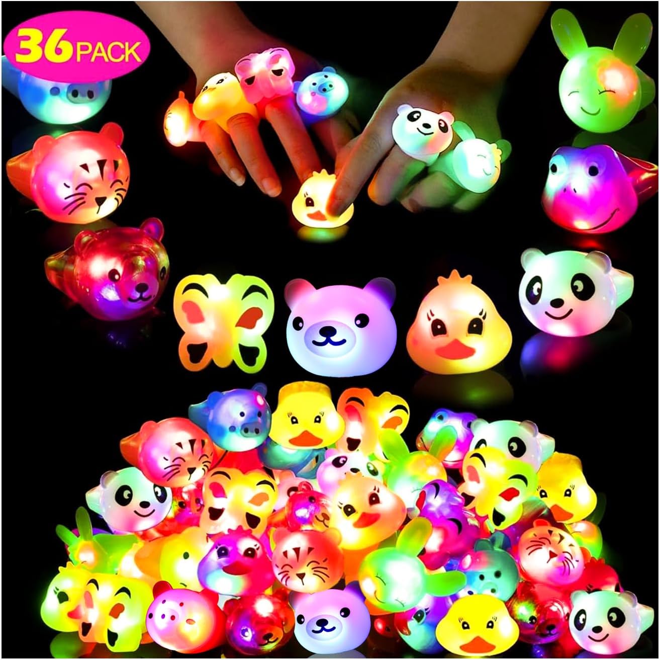36 Pack Kids Birthday Party Favors, Goodie Bag Stuffers Light Up Rings Bulk Toys, Glow in The Dark Party Supplies, Halloween Party Favors Classroom Prizes Cute Animal Treasure Box for Kids 36 Pack Kids Birthday Party Favors, Goodie Bag Stuffers Light Up Rings Bulk Toys, Glow in The Dark Party Supplies, Halloween Party Favors Classroom Prizes Cute Animal Treasure Box for Kids