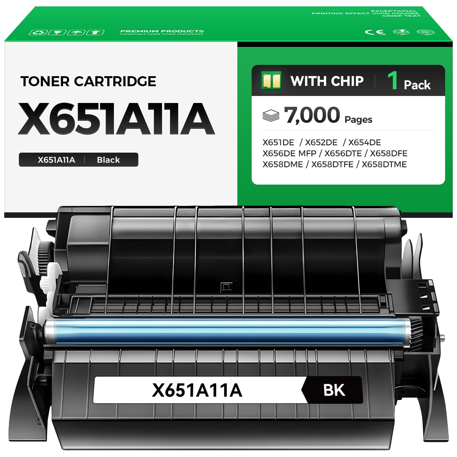 X651A11A Black Toner Cartridge with Chip High Yield 1-Pack Replacement for Lexmark X651A11A X651H11A Toner Compatible with X651DE X652DE X654DE X656DE X656DTE X658DFE X658DME X658DTFE X658DTME Printer