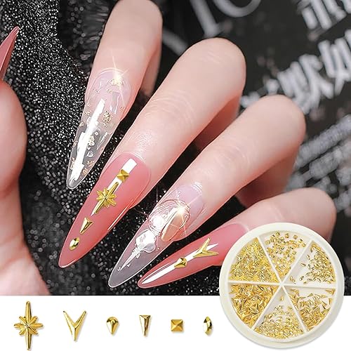 Miniatura 3 de XEAOHESY 3 cajas de dijes dorados para uñas, anillo de forma irregular, estrella y luna, remaches de uñas de metal, tachuelas de uñas plateadas,