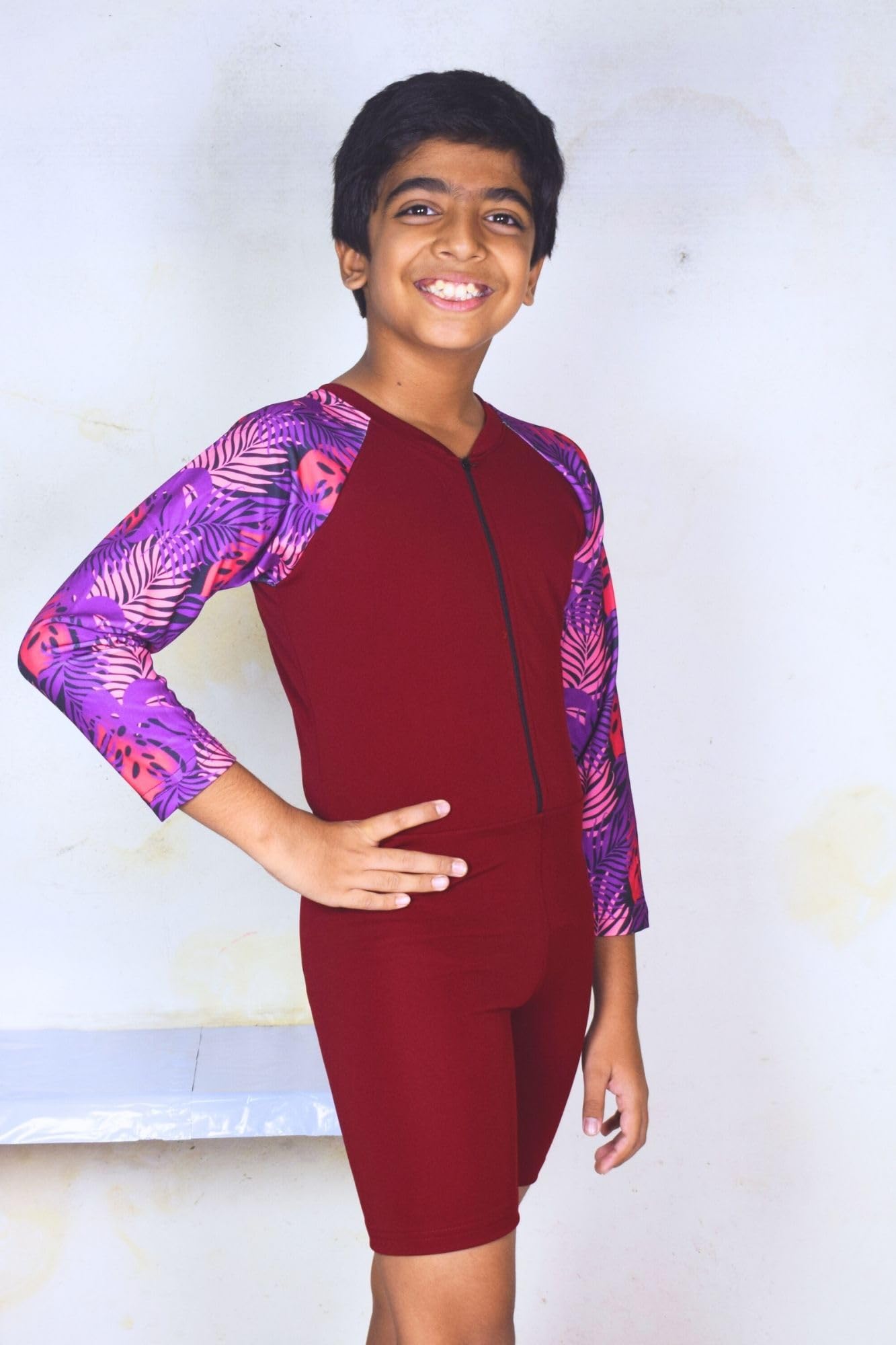 ANJOR Swimwear Full Sleeve Spandex for Boys | Comfortable, Stretchable Swimming Costume | Ideal for Pool, Beach, Gym&Water Activities | Stylish & Functional Swimwear Option Purple-Marron 10-11 Years 2