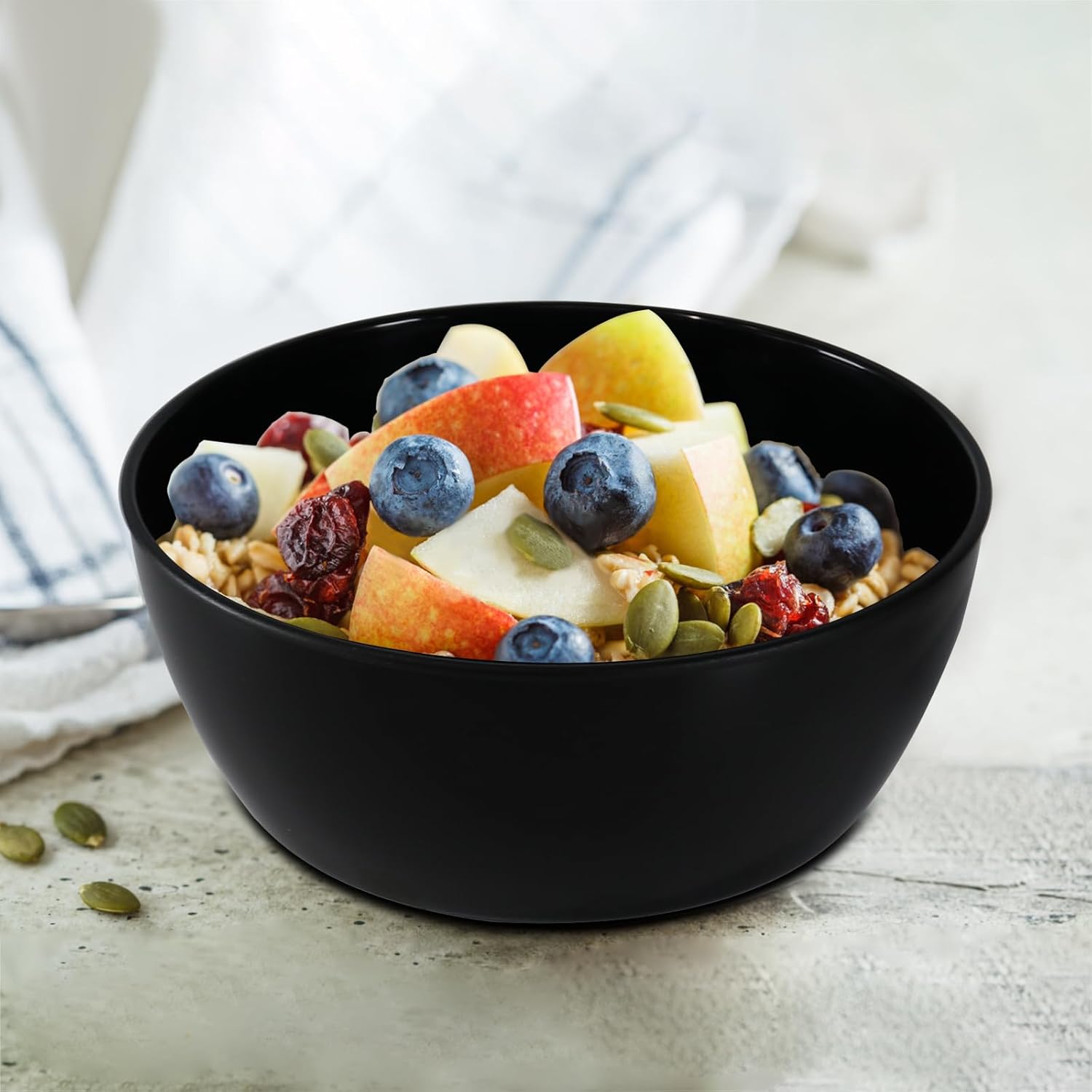 4-Piece Classic Plastic Prep Bowls with Lids, Nesting Plastic Small Mixing Bowl Set for Mixing, Baking, Prepping, Cooking and Serving Food, Microwave and Dishwasher Safe (Black) - Image 3