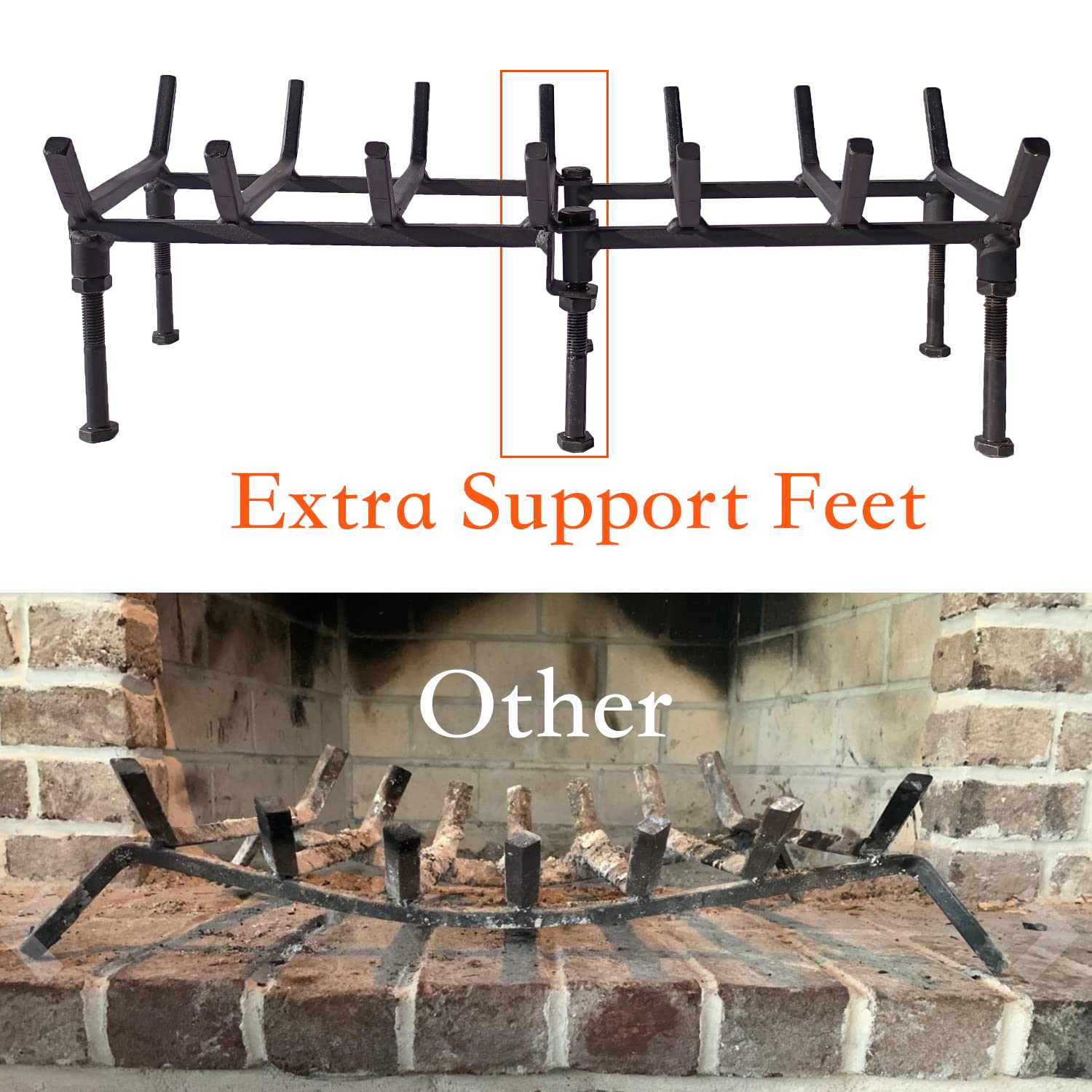 TAFIEDA - Griglia per caminetto, 61 cm, resistente, in acciaio massiccio, 6 piedini in acciaio massiccio, con supporto per camino, 7 bar, per camino, per camino, esterni e interni