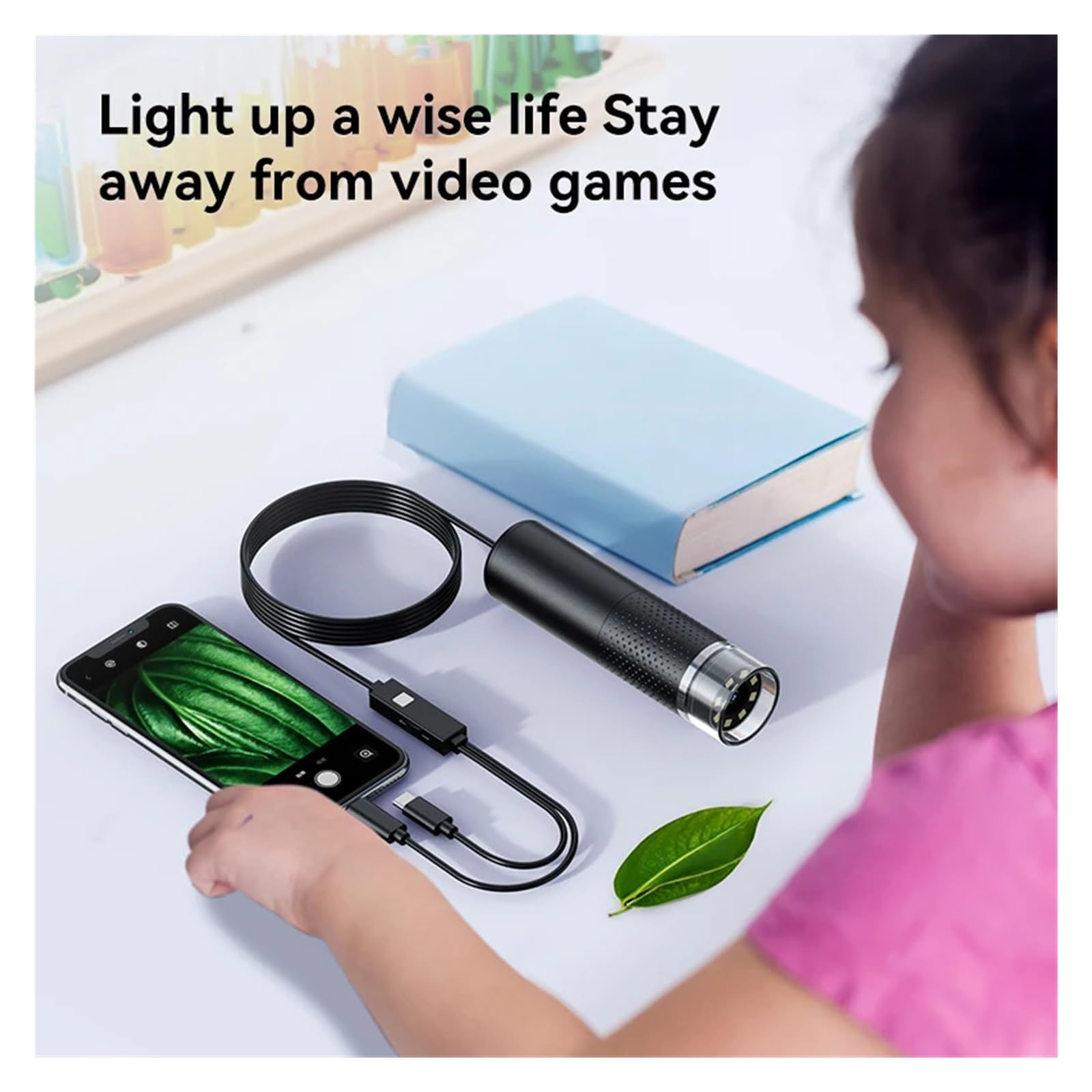 Type-C 2in1 Digital Microscope Portable 8LED 1600X Magnification Endoscope For Phone Inspection Camera