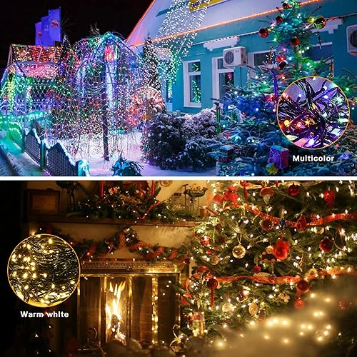 Miniatura 4 de AmyHomie Luces de Navidad que cambian de color, 108 pies, 300 luces LED de Navidad blancas cálidas y multicolor, 8 modos de luces impermeables para