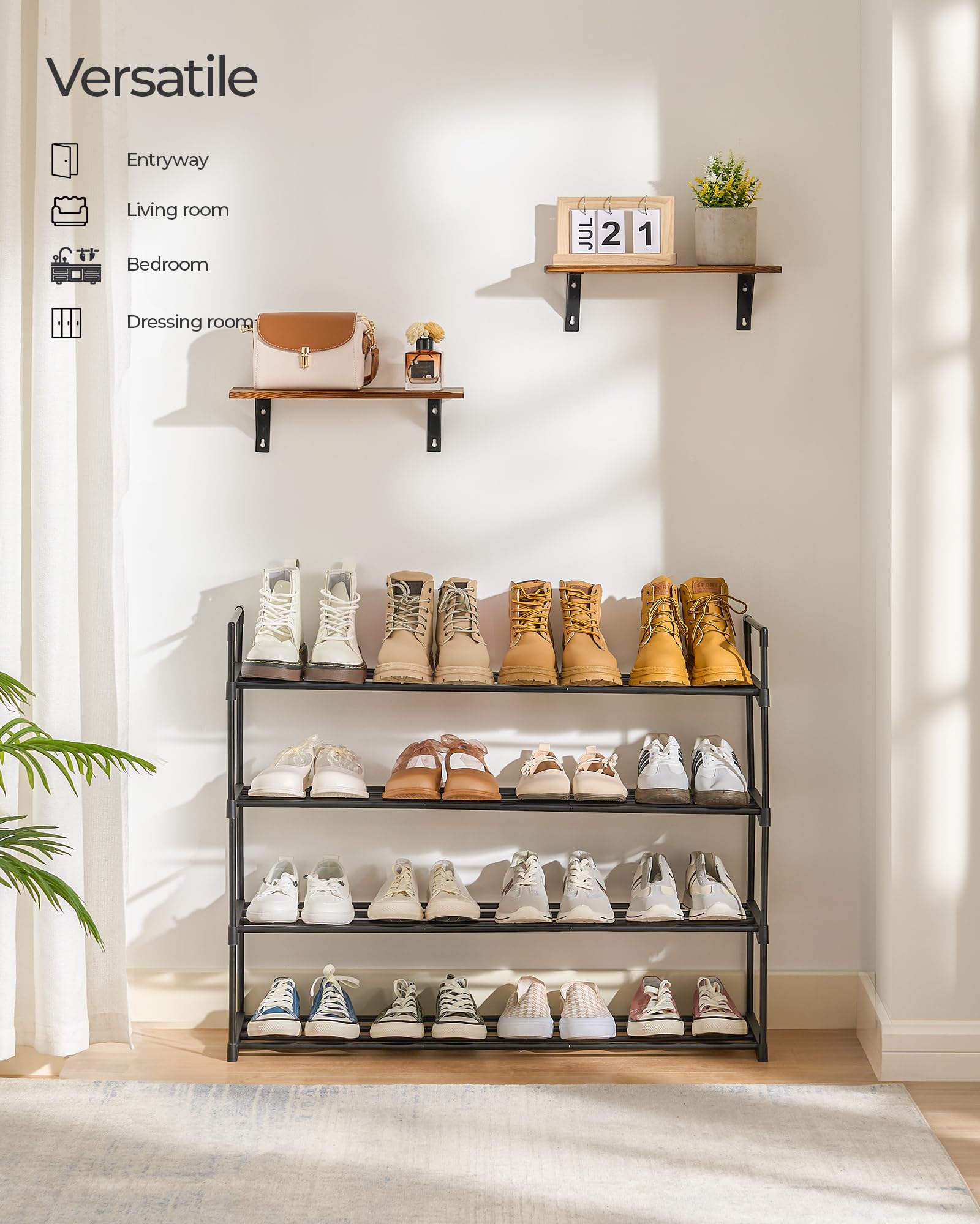 SANGMUCEN Shoe Rack, 4 Tier Shoe Organizer, Shoe Rack for Closet, Metal Shoe Storage Organizer for 20 Pairs, Black SSR004H