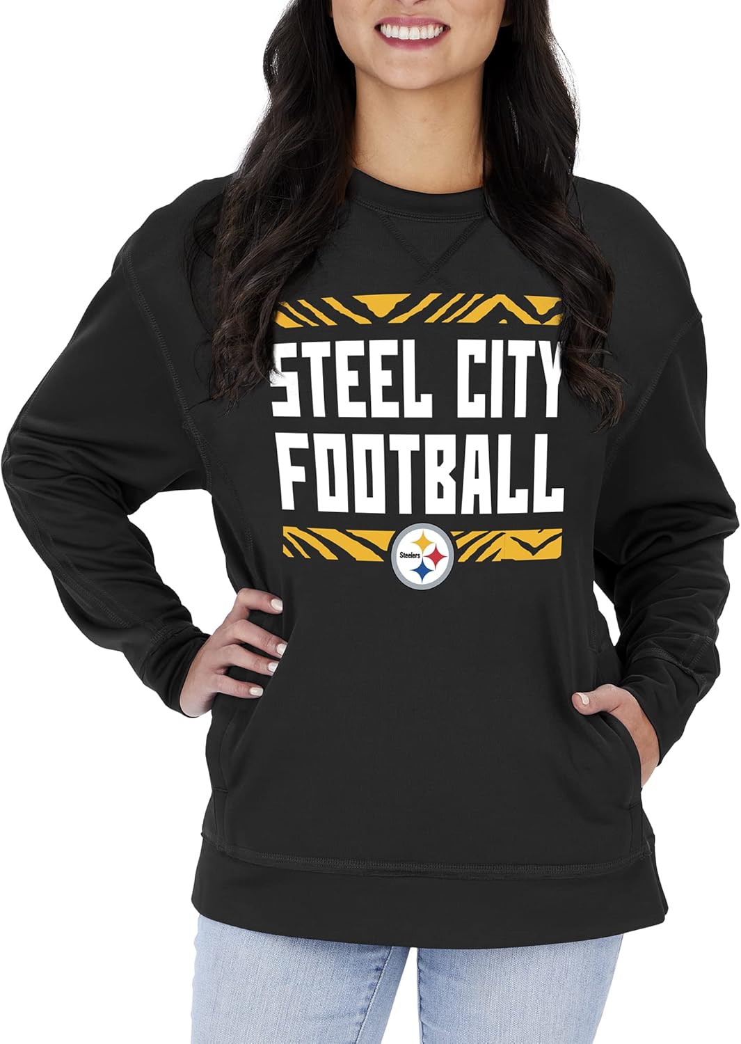 Zubaz Women's NFL Team Color and Slogan Sweatshirt with Pocket