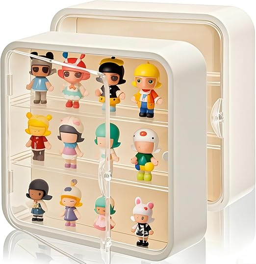 AVLA 2 Pack Display Case for Figures, 3 Tiers Clear Acrylic Doll Storage Box, Wall-Mounted Collectibles Display Stand, Minifigure Showcase with Magnetic Door for Mini Toys, Action Figures, Dust Proof