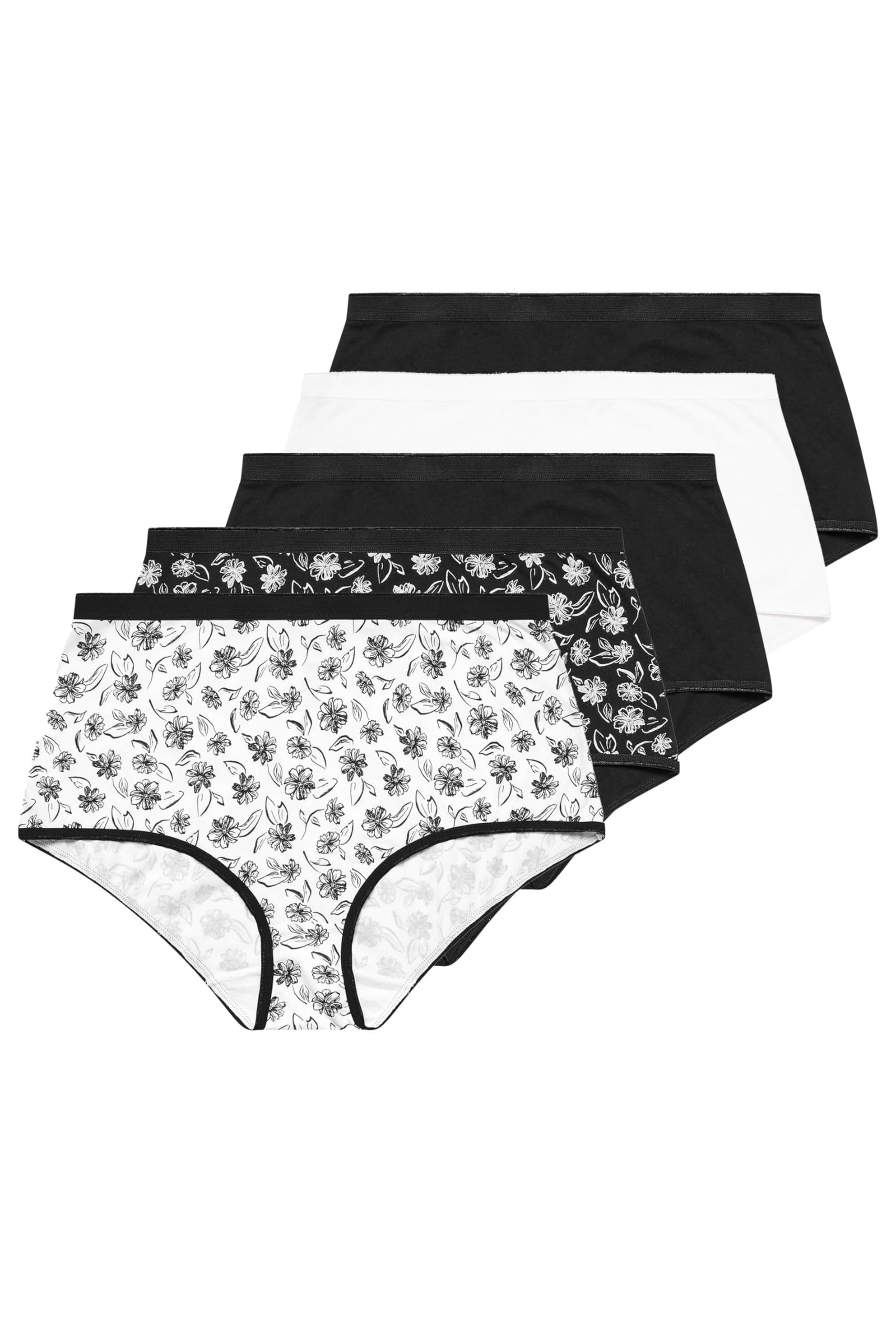Yours Women's Black 5 Pack Floral Print Full Briefs In | Size: 38/40