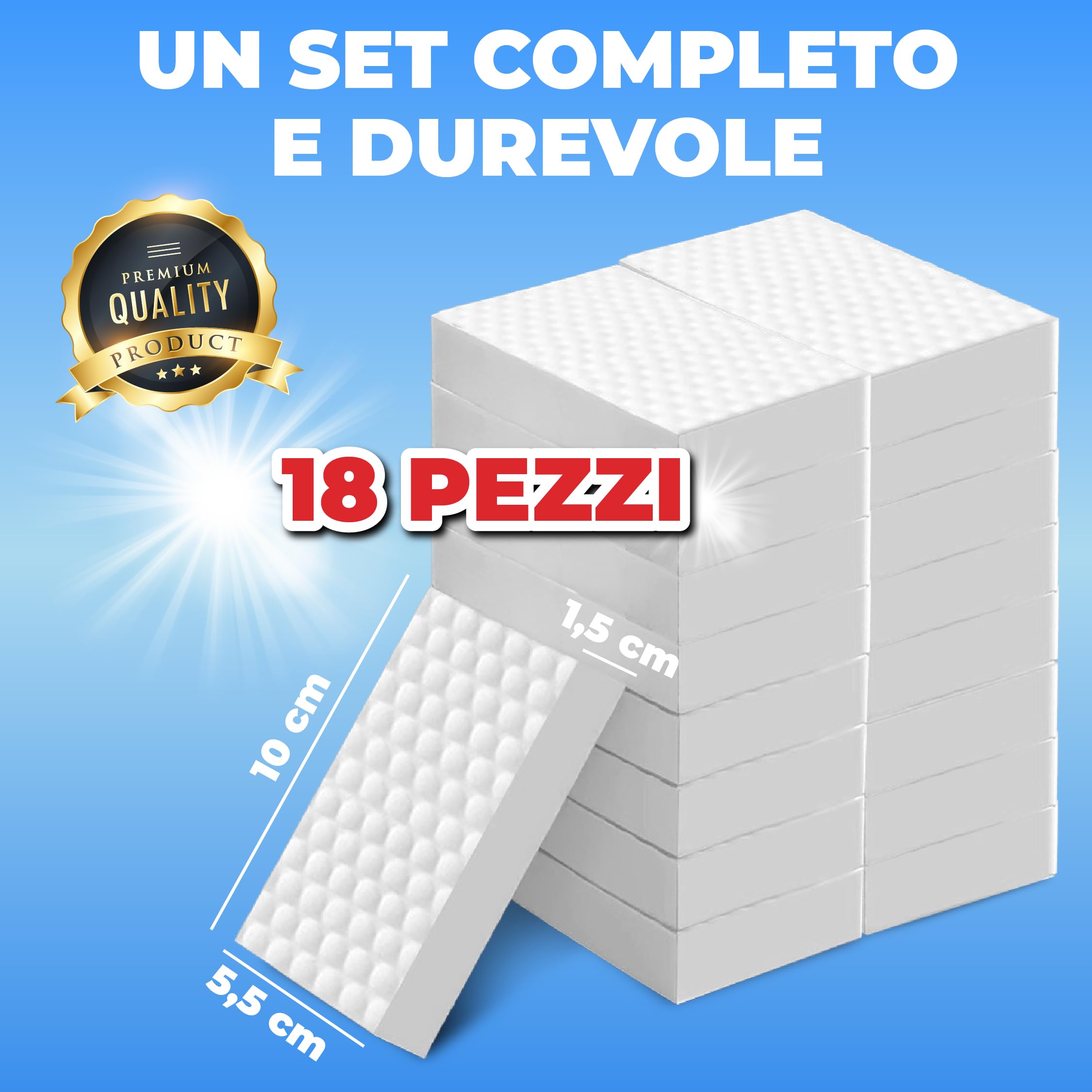 Gomma Magica 18 Pezzi – Spugna Magica Riutilizzabile, Pulizia Solo con Acqua Senza Prodotti Chimici – Ideale per Macchie su Muri, Cucina e Scarpe