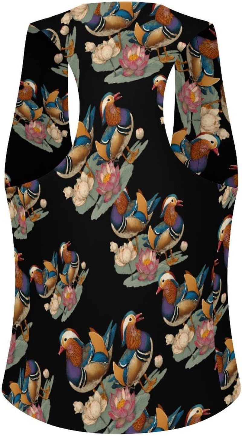 Lotuses Mandarin Ducks Women's Suit Vest Top Button Blazer 5XL | V-Neck,Wasitcoat,with Pockets,Sleeveless Jackets,Business Dress,Slim Fit,for Work Office,Dressy Casual