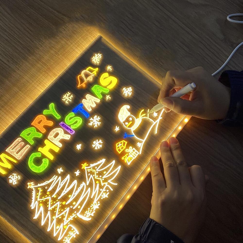 DEPHIE Led Note Board with Colors, 30x20cm Acrylic Led Light Up Message Board, Acrylic Dry Erase Memo Arts Doodle Desktop Note Illuminated Wordpad Writing Board for Home Shop Christmas etc - Image 2