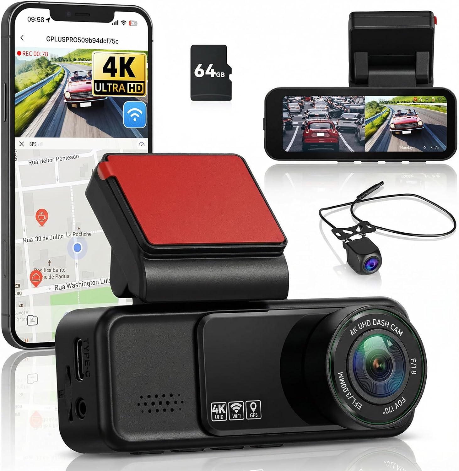 SIXTOP 4K Dash Cam Front and Rear,...
