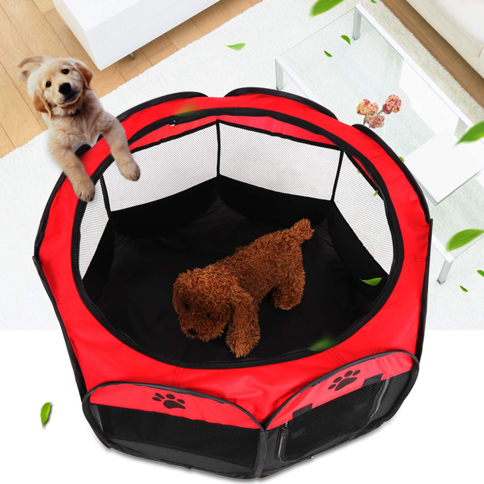 Portable Pet Tent Playpen, Oxford Cloth, Red, 81 x 45 cm, Foldable with Breathable Mesh for Dogs Cats, Rabbits, Indoor and Outdoor Use - Image 4