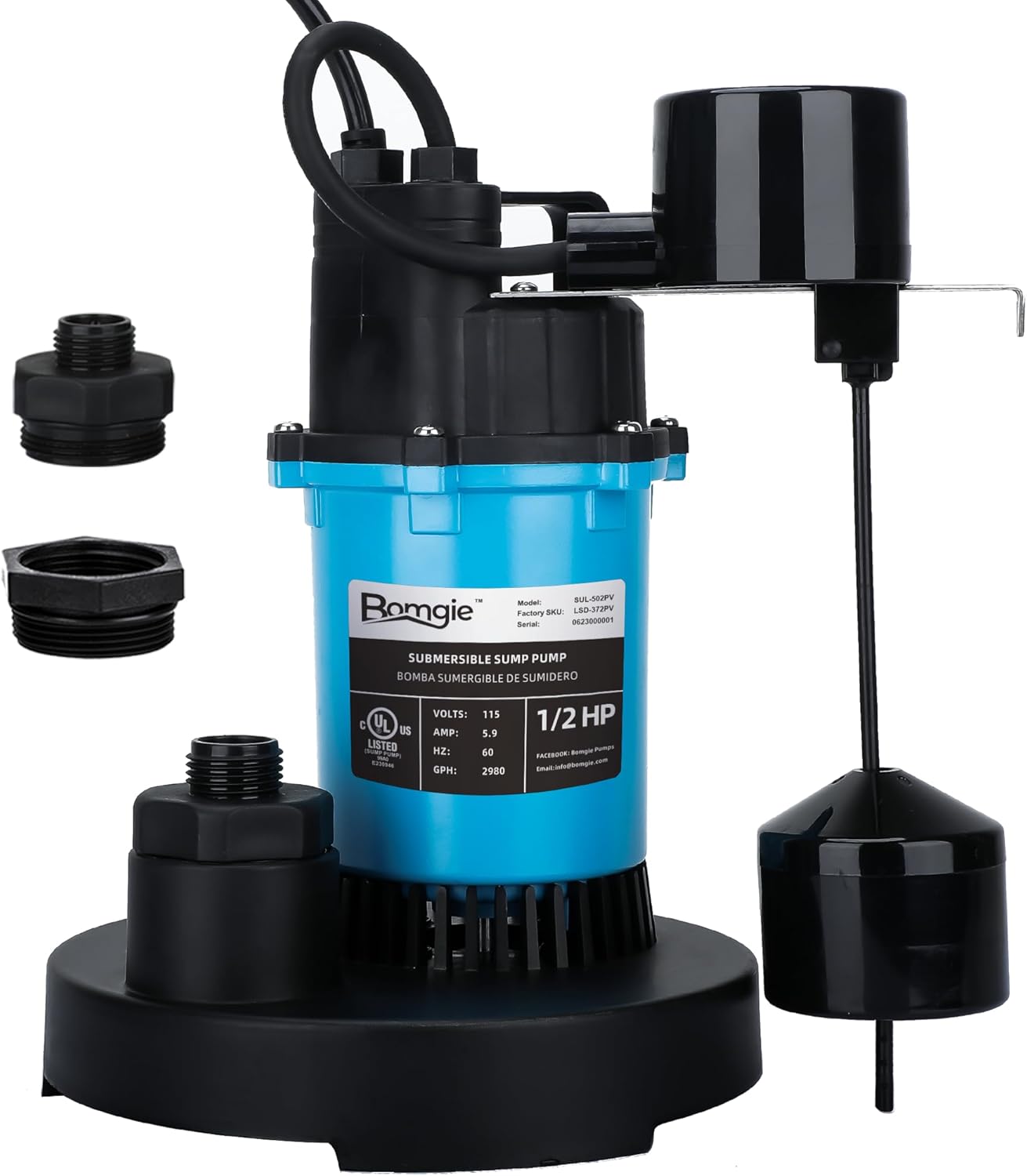 1/2HP Sump Pump Submersible 2980GPH, Vertical Float Switch Automatic Utility Pumps for Clean/Dirty Water Pump Thermal Protector for Basement Pool Draining, Max. Head 28 FT