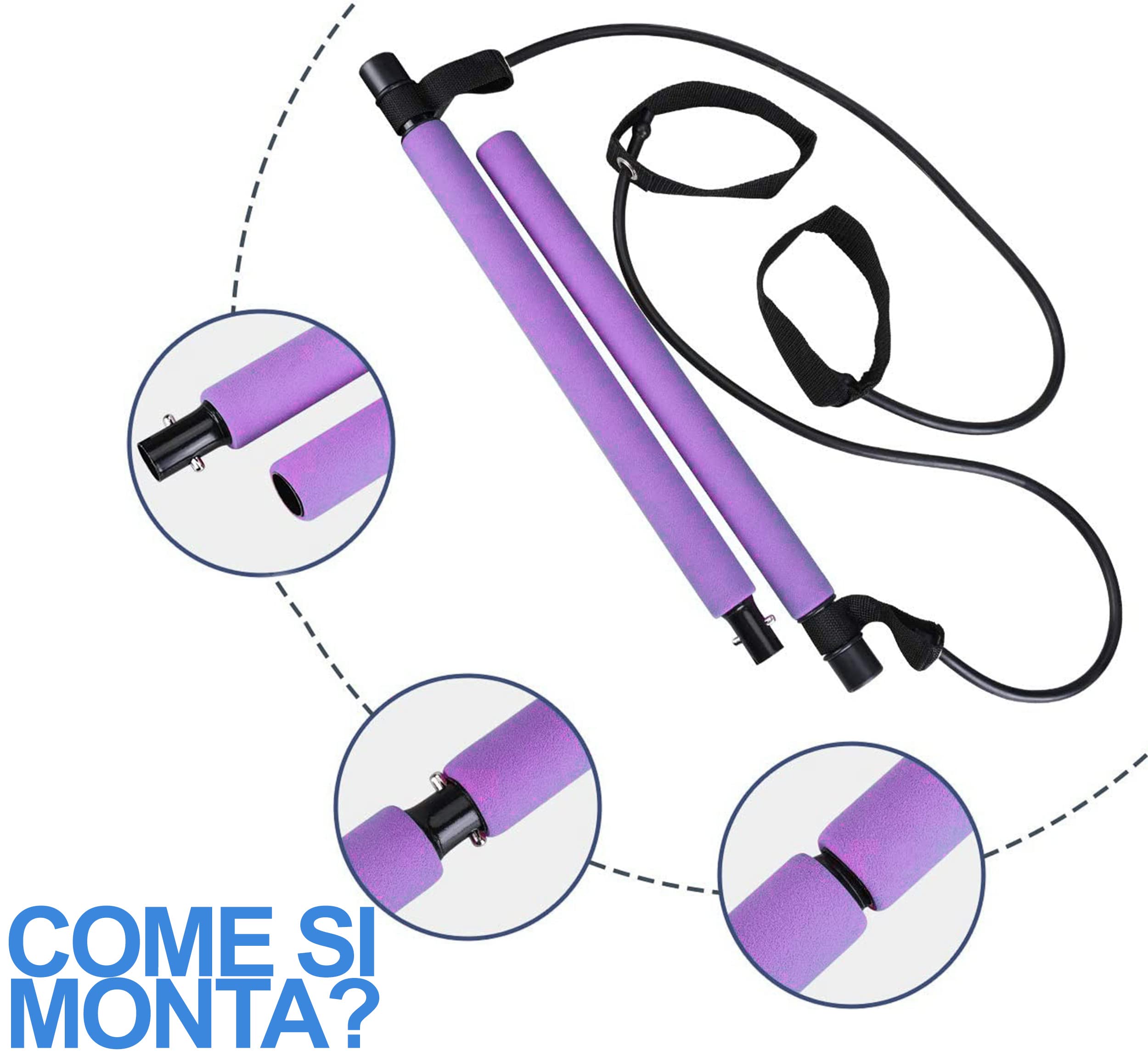 Lupex Shop Kit de barre de Pilates portable, outil élastique long, avec bande de résistance, poignée pour les pieds, exercices de remise en forme à la maison et à la salle de Lupex Shop Kit de barre de Pilates portable, outil élastique long, avec bande de résistance, poignée pour les pieds, exercices de remise en forme à la maison et à la salle de