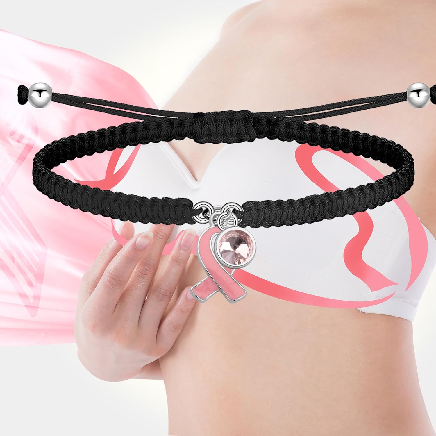 HOLLP Breast Cancer Warrior Gift Pink Ribbon Braided Rope Bracelet Fight Cancer Bracelet Cancer Gifts for Women With Card - Image 6
