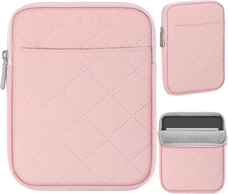 MoKo Funda Acolchada para E-Reader de 6-7 Pulgadas con Bolsillos Dobles Se Adapta a E-Reader/Nook/Kobo de 6/6,8/7 Pulgadas, Funda Protectora Bolsa Estuche de Transporte, Rosa