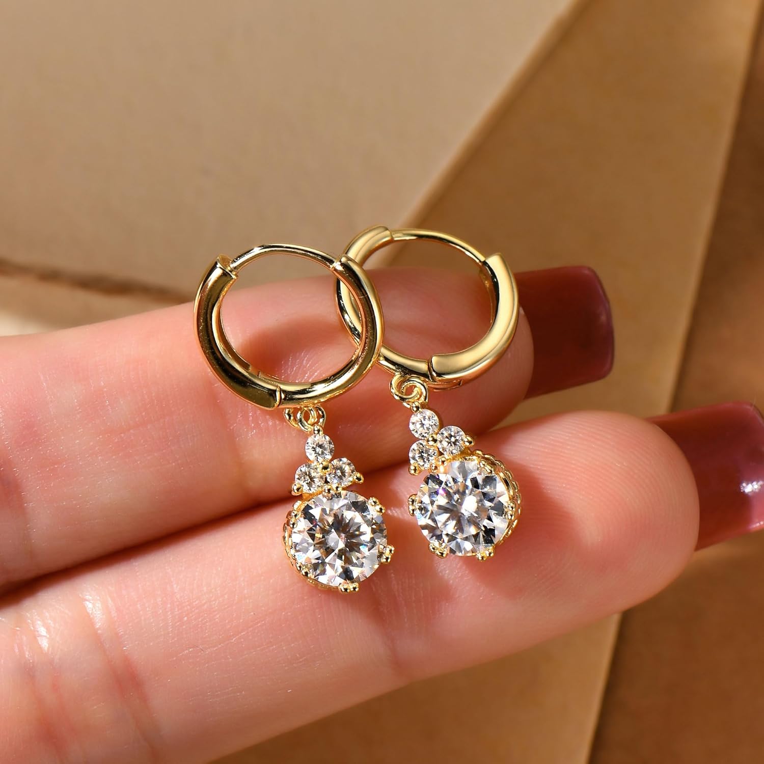 1-2CT Moissanite Drop Earrings for Women, Imitation Diamond Dangle Earrings, 18K White Gold Plated D Color Round Cut 925 Sterling Silver Wedding Earrings for Brides Bridesmaid, GRA Certified