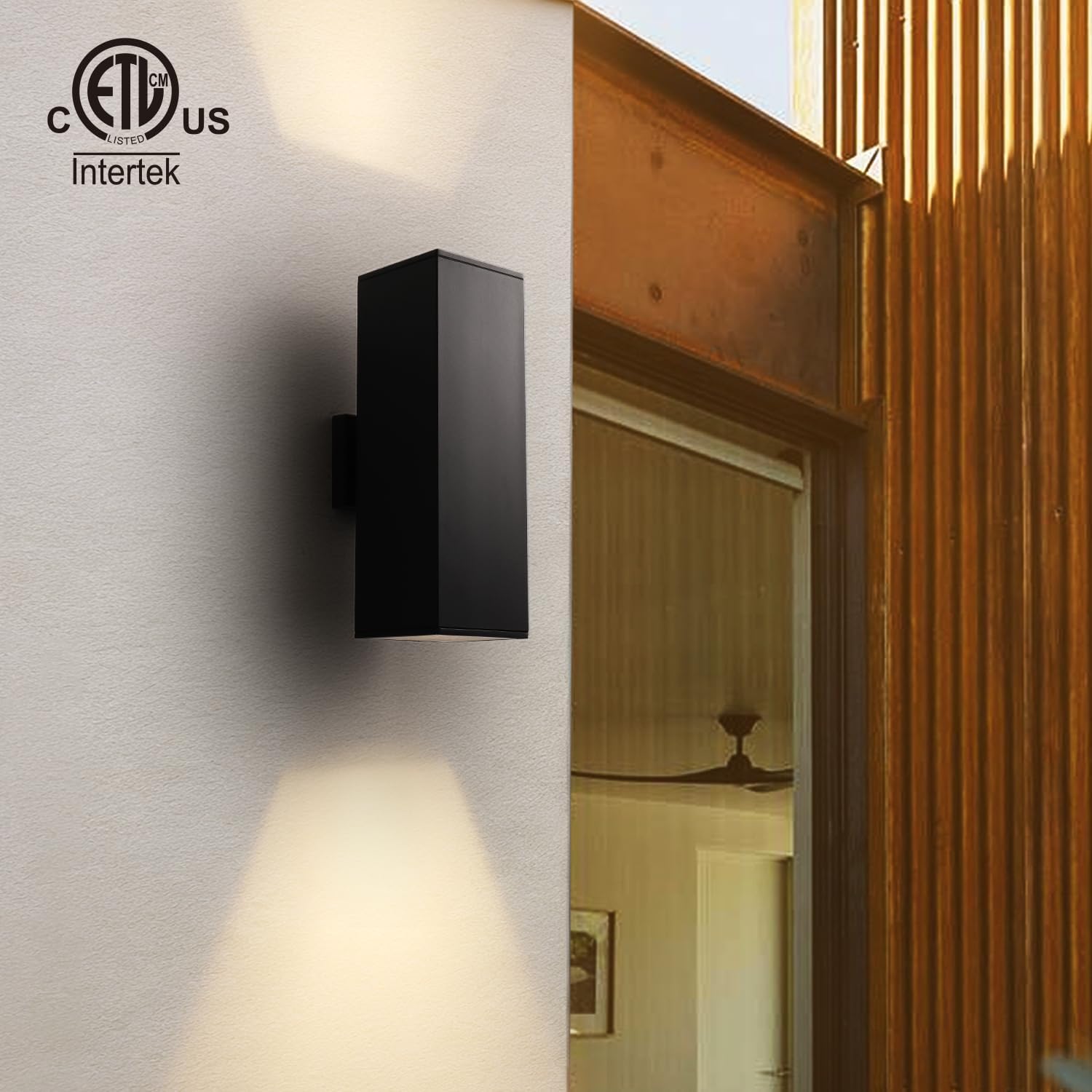 mirrea Dusk to Dawn Modern Outdoor Porch Light Patio Light in 2 Lights with Aluminum Rectangular Tube and Tempered Glass Cover Waterproof Wall Sconce 2 Pack (Matte Black 18")