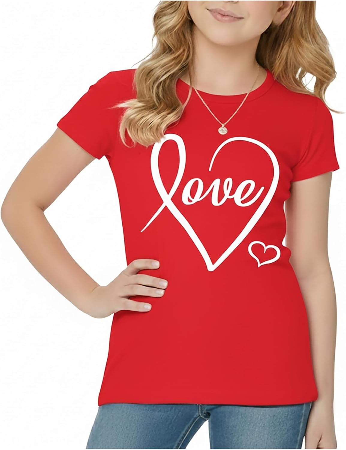 Tstars Fitted Tee for Girls 4th of July Valentines Shirt | Patriotic American Cute Kids Heart Graphic Horse T-Shirt