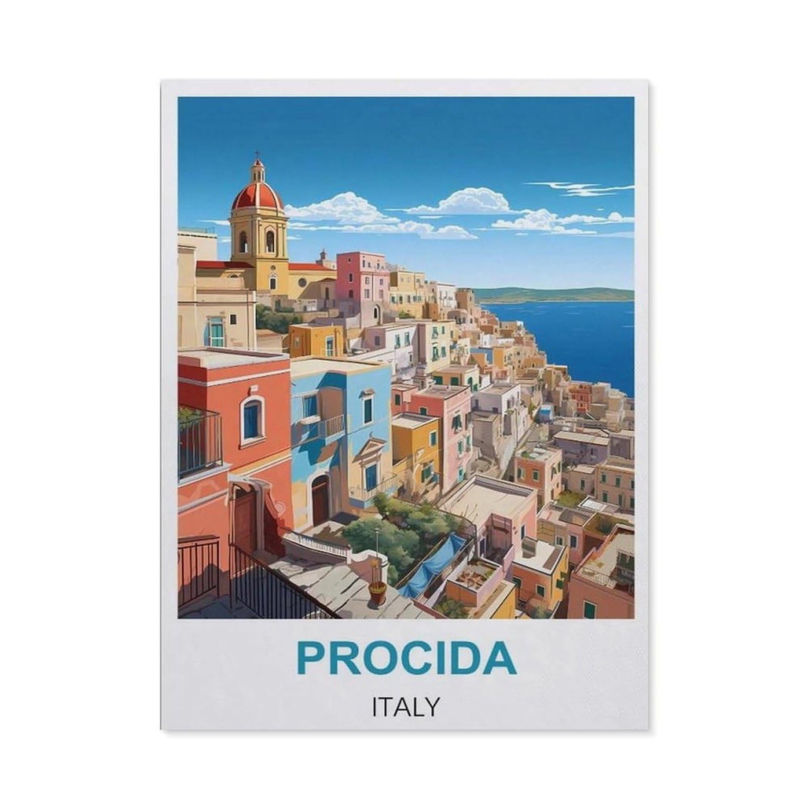 BEAYODKP 5D DIY Diamond Painting kit，Procida Italy Vintage Travel Poster，Round Resin Diamond Cross Stitch, Home Decoration Gift（50 x 60 cm/19.68 x 23.62 inches）-CB45