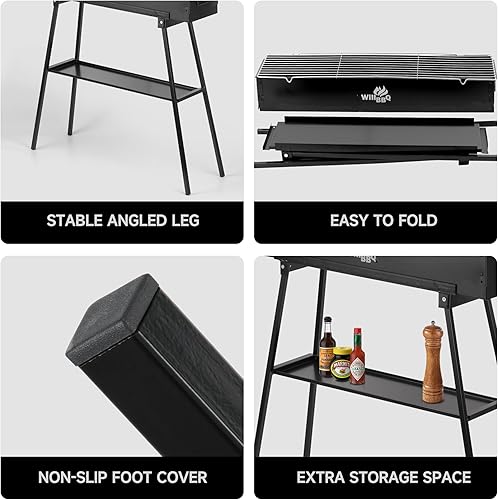 Miniatura 5 de WILLBBQ Parrillas de carbón de calidad comercial, portátil, Hibachi, plegable, para campamento, para fiestas en el patio, uso al aire libre, cocina,