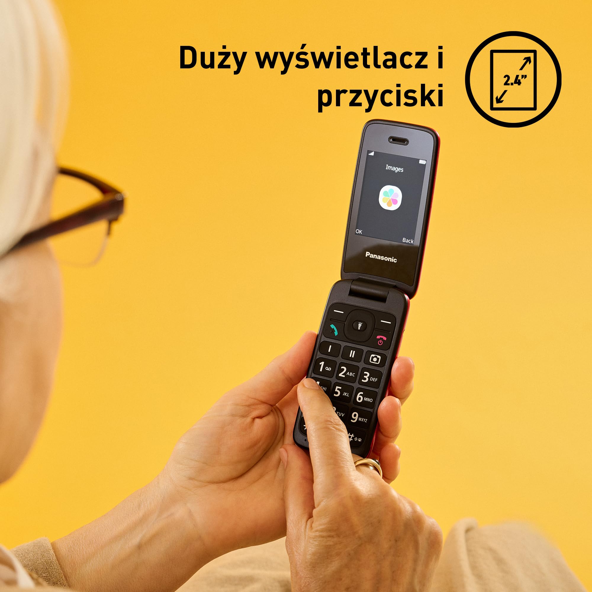 Panasonic KX-TU410 Telefon Komórkowy 4G Składany 2,4 Cala, Przycisk SOS, Bluetooth 5.0, HAC, Głośnik, IP44, Czerwony