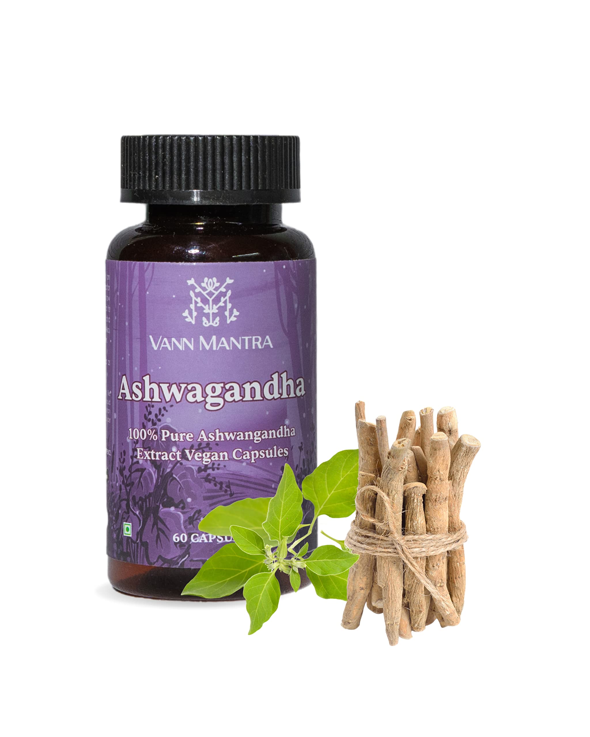 VANN MANTRA Ashwagandha 60 Capsules (500mg)- Pure Ashwagandha Extract Plant based Food Supplements for Men & Women with Natural Herb for Stress Relief and Wellness Support