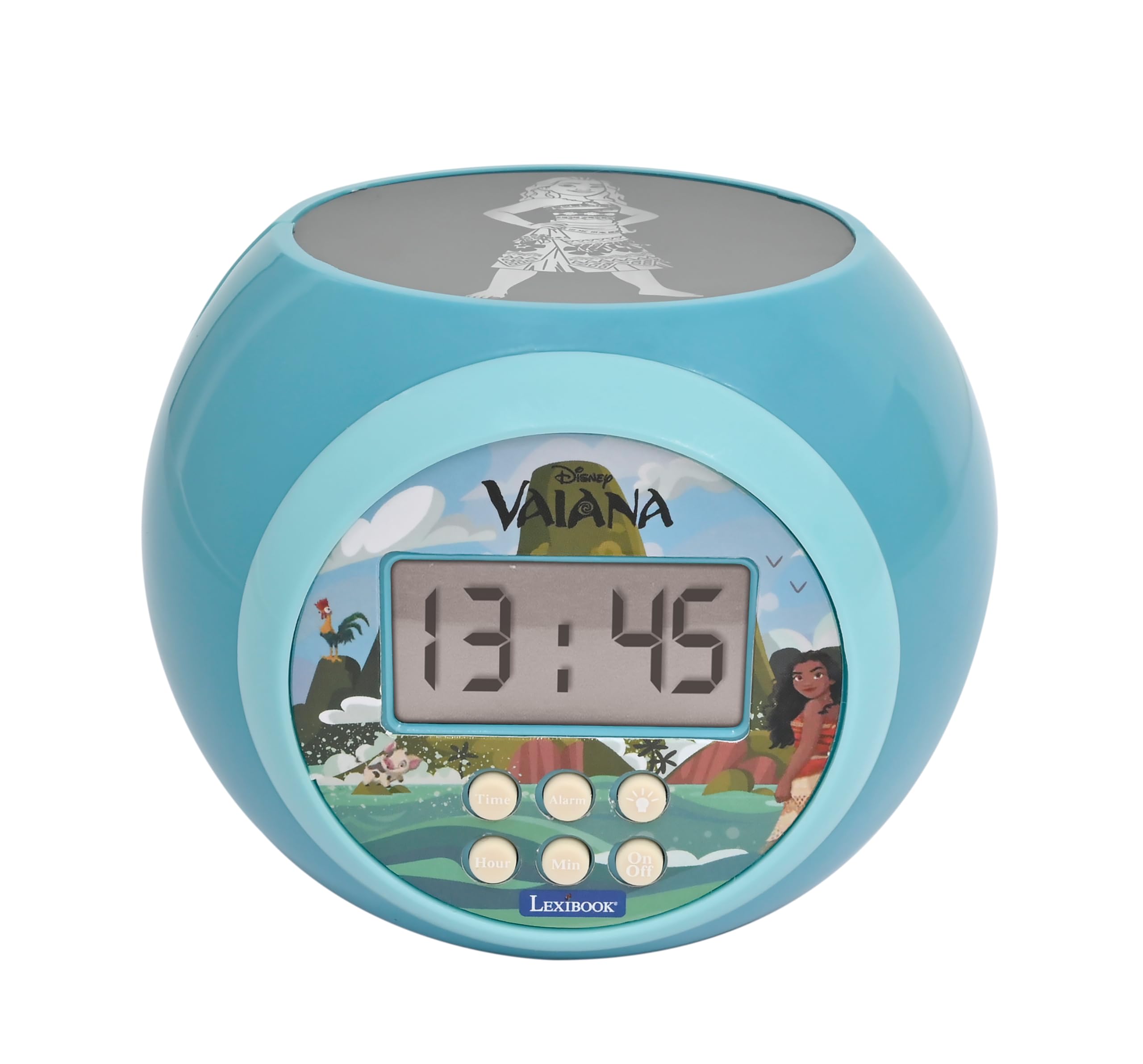 Lexibook, Disney Vaiana Oceania, Sveglia a proiettore con Funzione Snooze, Luce Notturna con Timer, Schermo LCD, a Batteria, Blu, RL977VNLXB