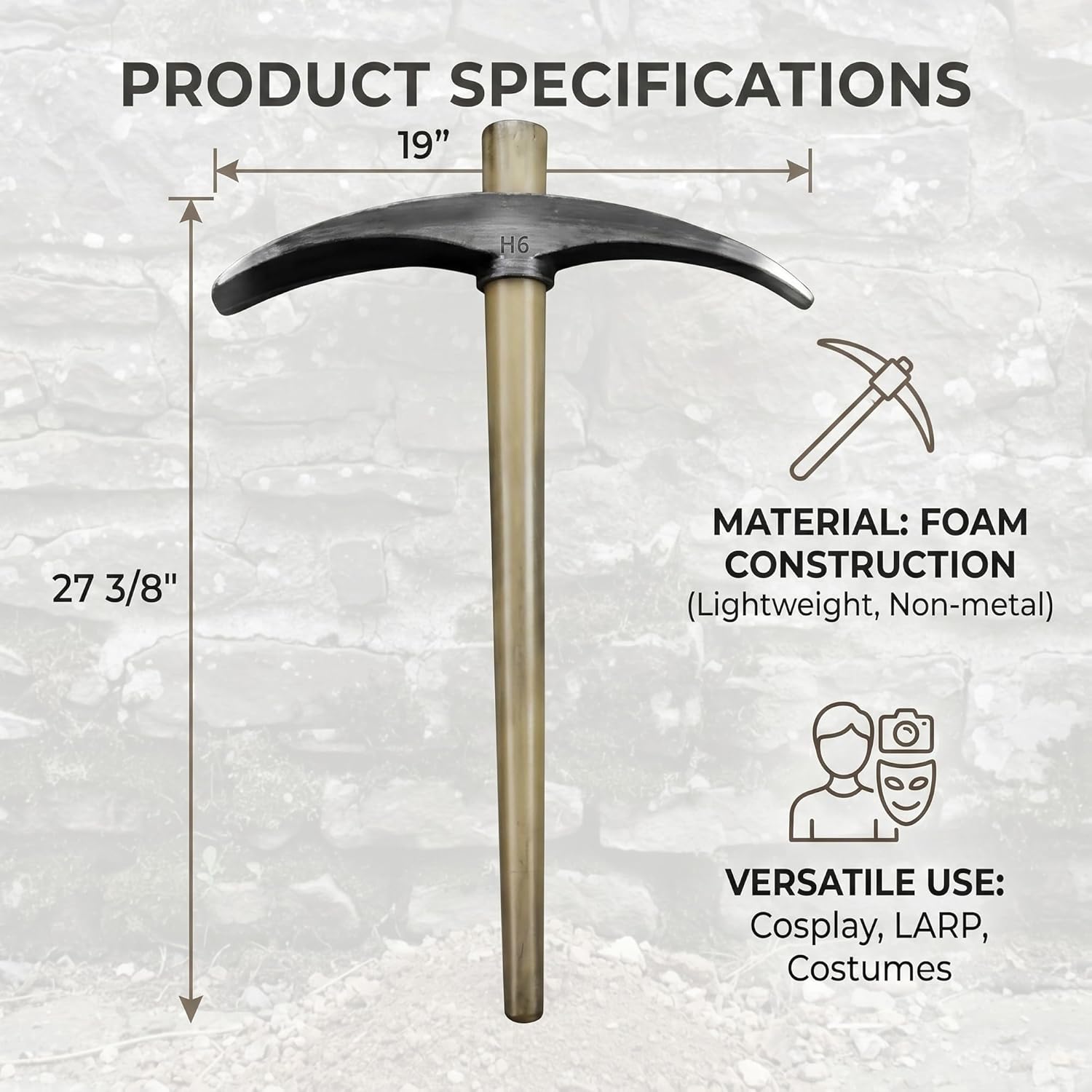 otaku gear 28" Foam Pickaxe Prop Replica for Cosplay, LARP, Costume, and Display Multicolor