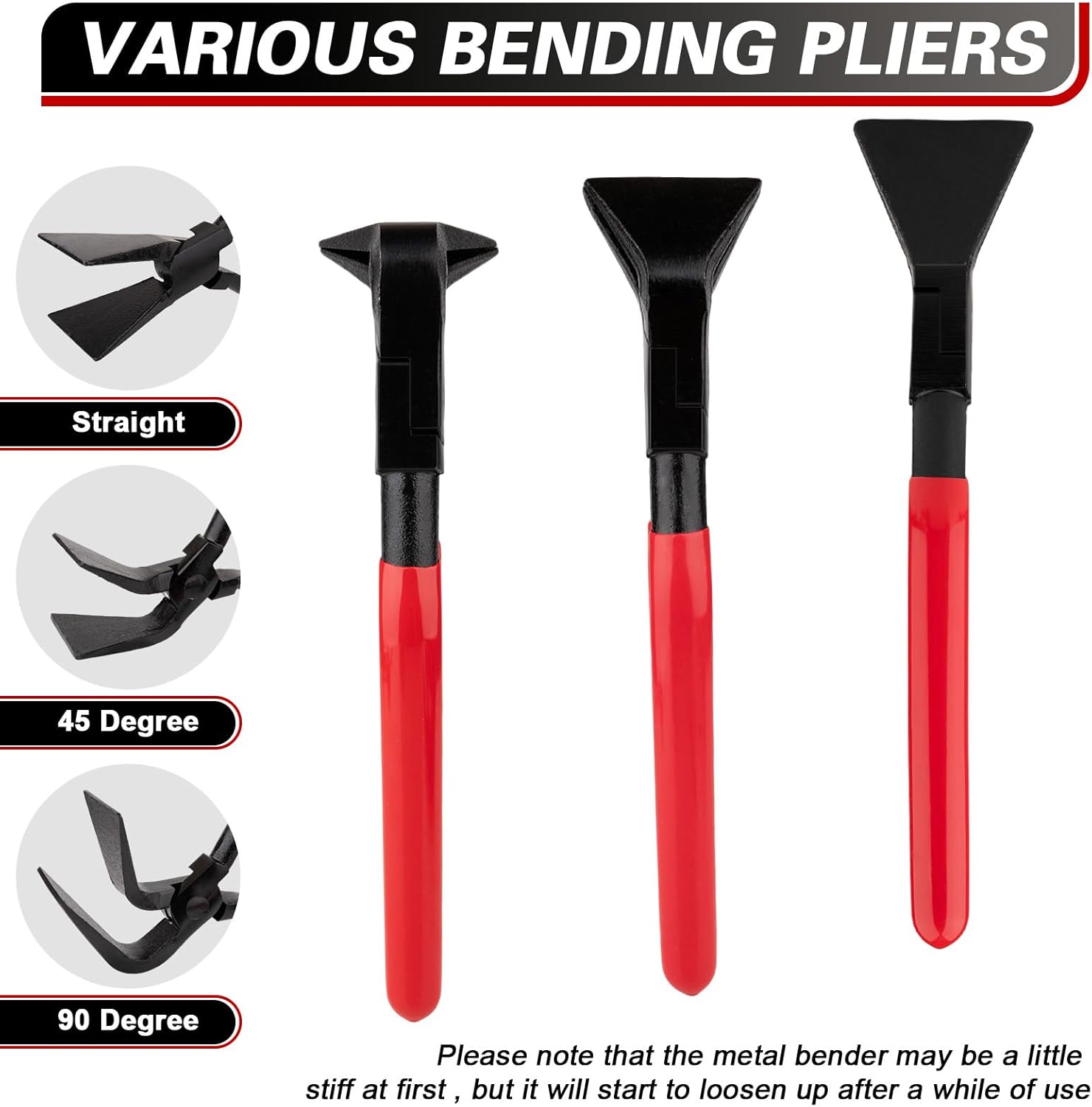 3pcs Hand Seamers Sheet Metal Tools, Bending Pliers Set with Straight, 45 and 90 Degree Heads, 60mm Jaw Width Bender Pliers Set for Bending and Flattening Sheet Metal