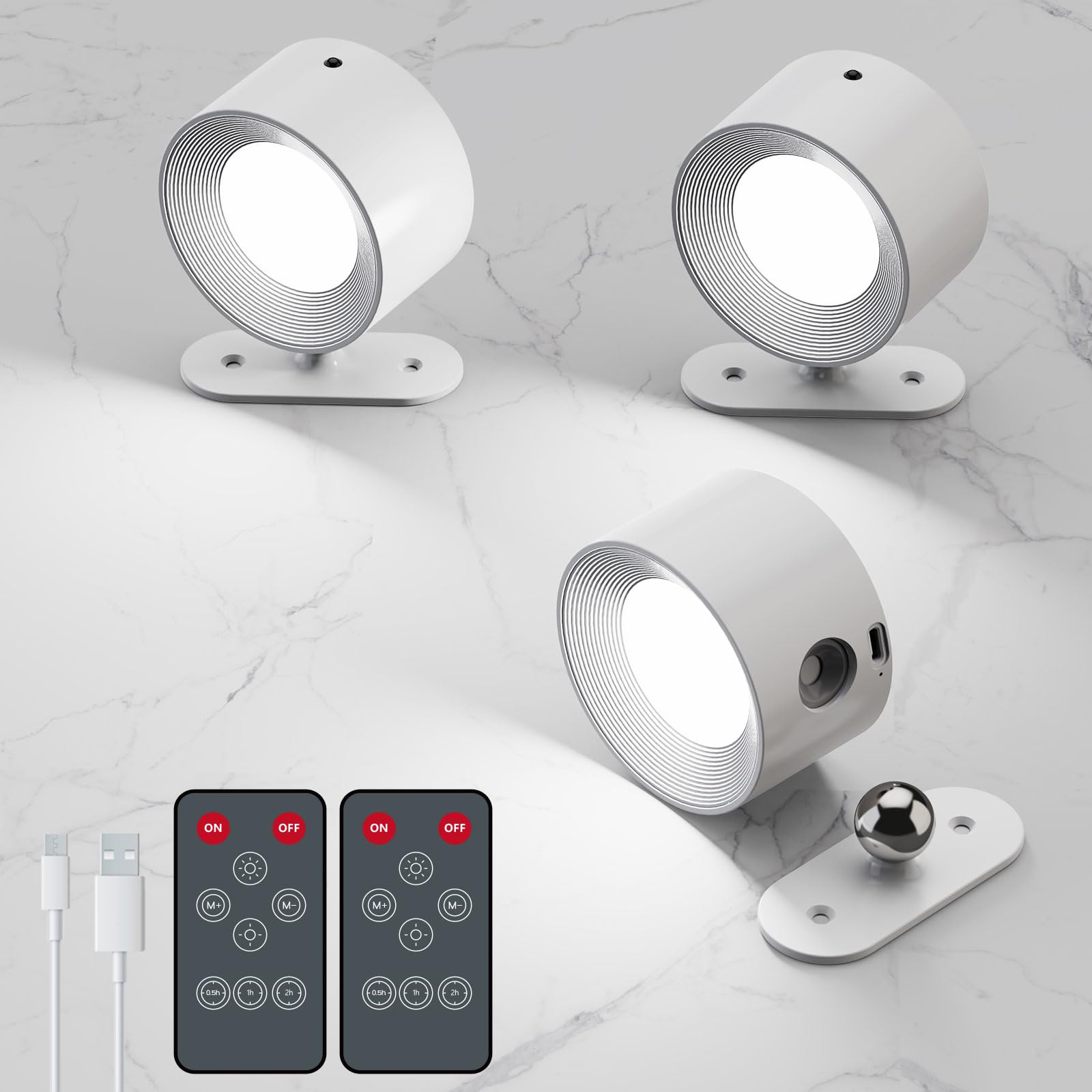 AKSDA Rechargeable Wall Sconce with Remote, Magnetic Wall Light for Bedside | LED Wall Lamp with 3 Color Temperatures, Dimmable, 360-Degree Rotation, No Drilling, No Wiring, 2200mAh Battery, 3-Pack