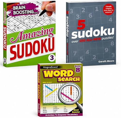 Ultimate Sudoku Mix Puzzle Book Bundle, 3 Books, Brain Training with Word Search