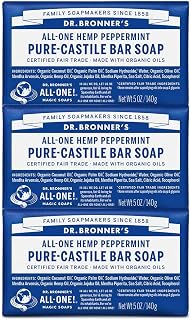 Dr. Bronner’s - Pure-Castile Bar Soap (Peppermint, 140g, 3-Pack) - Made with Organic Oils, For Face, Body and Hair, Gentle and Moisturizing, Biodegradable, Vegan, Cruelty-free, Non-GMO
