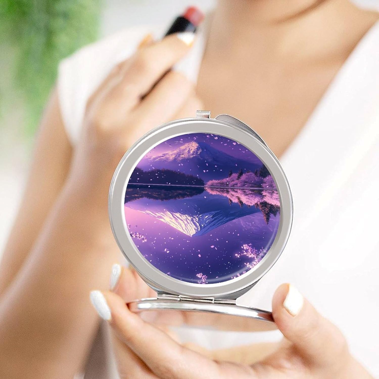 Japan Mount Fuji Cherry Compact Makeup Mirror Mini Foldable Cosmetic Mirror Portable Travel Mirror for Purse Pocket