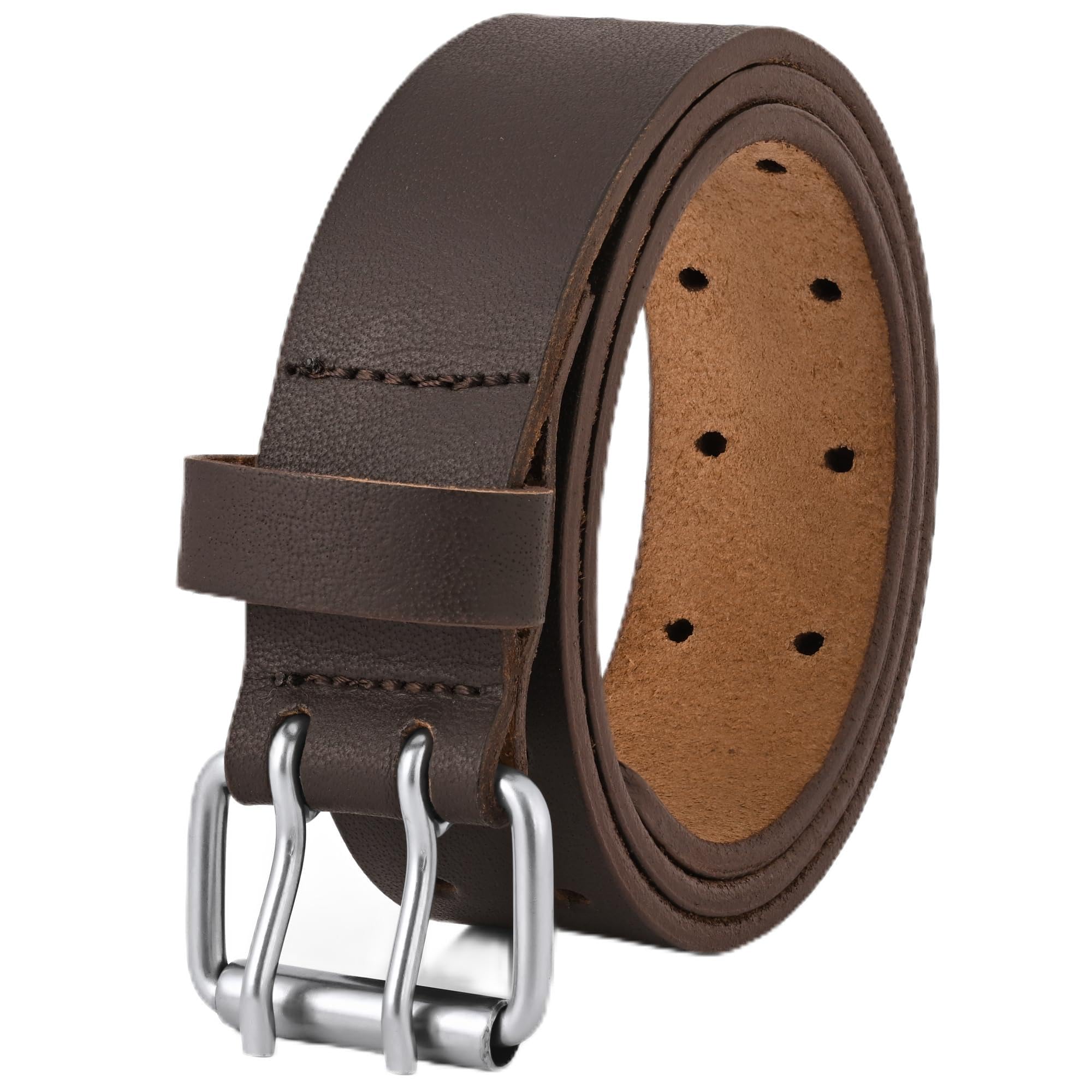 PBF Double Prong Work Belts for Men, 38mm Wide Heavy Duty, Full Grain Leather Belt for Men, Nickel Free, Cowhide Belt