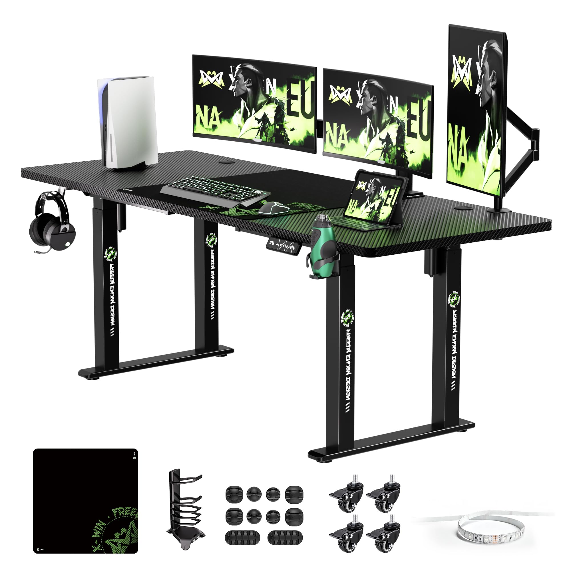 X-Win Electric Height Adjustable Standing Desk, 71" x 29.5" 4-Leg Ergonomic Sit to Stand for Home Office, Powerful Dual Motor Work Surface, Carbon Fiber Textured Black