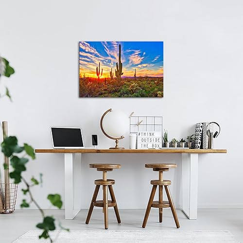 Miniatura 5 de iHAPPYWALL Lienzo decorativo para pared, diseño de saguaros en el desierto de Sonora sobre puesta de sol, la imagen, paisaje de naturaleza