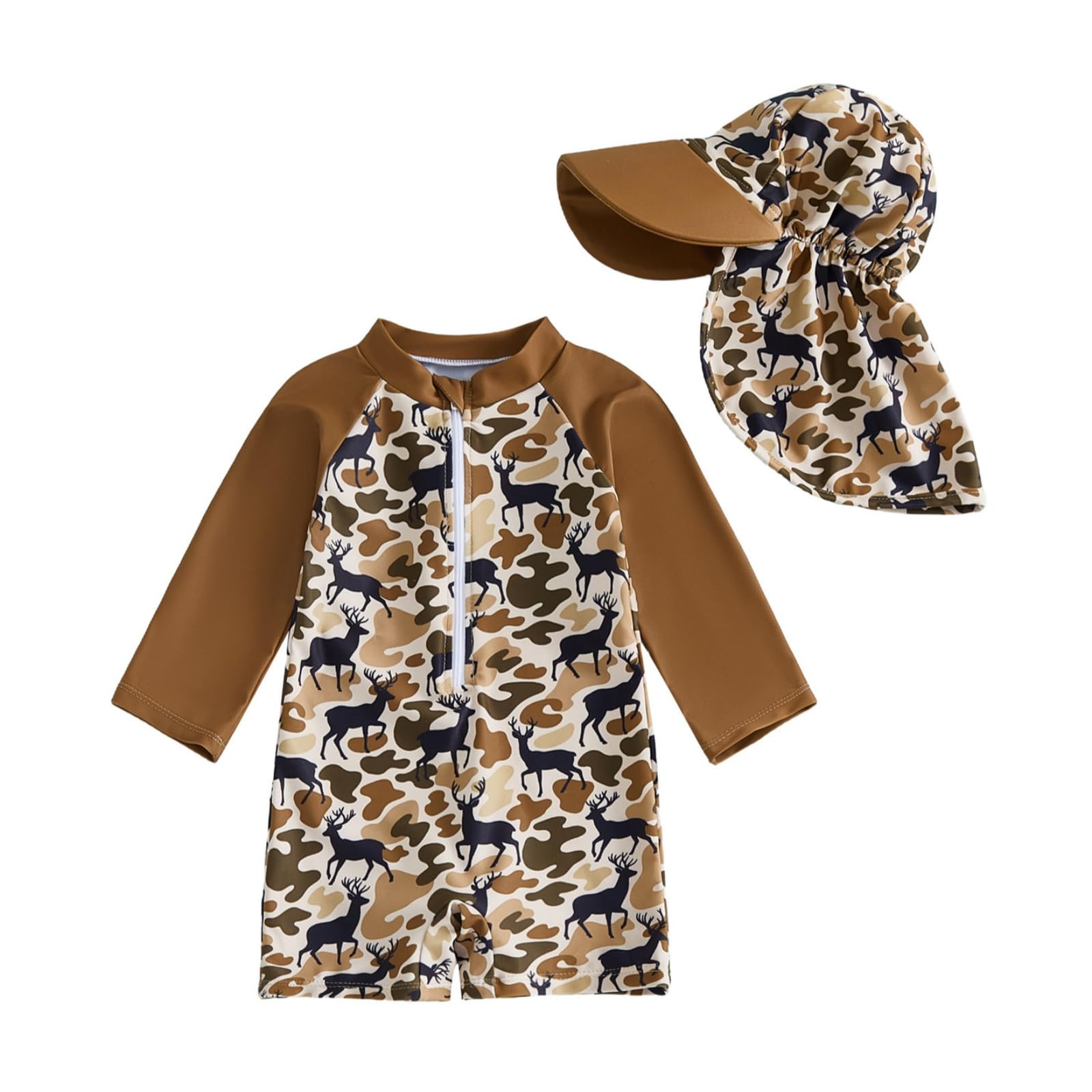 Baby Jungen Badeanzug mit Sonnenhut Langarm Baby Kleinkind Schwimmanzug Baby Badeanzug Einteiler