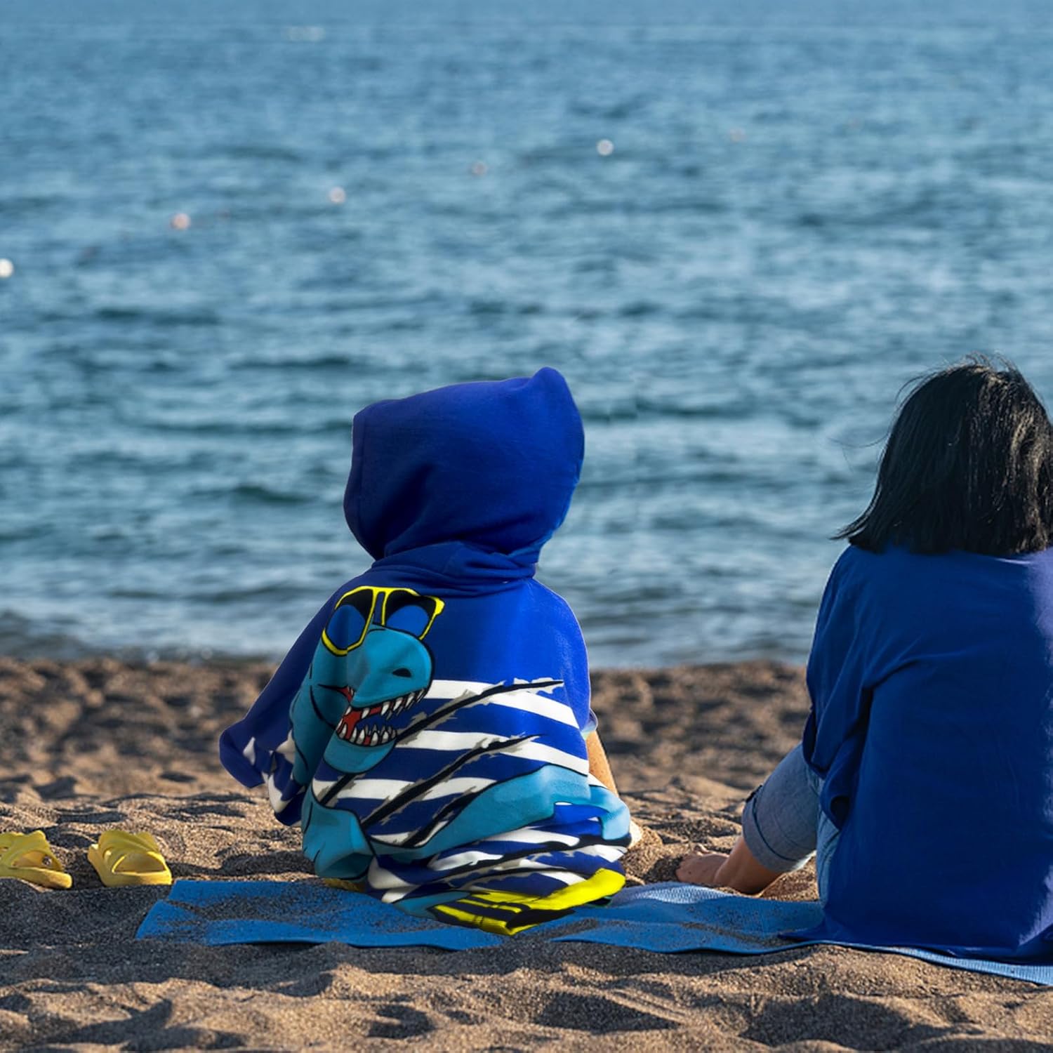 Hooded Kids Beach Towels - Toddler Bath Towel Girls Boys Swim Cover-ups for Ages 1 to 6 Kids Pool Towels Quick Dry Lightweight Soft Microfiber Poncho Towel 24x23 (Dinosaur Navy) - Image 6