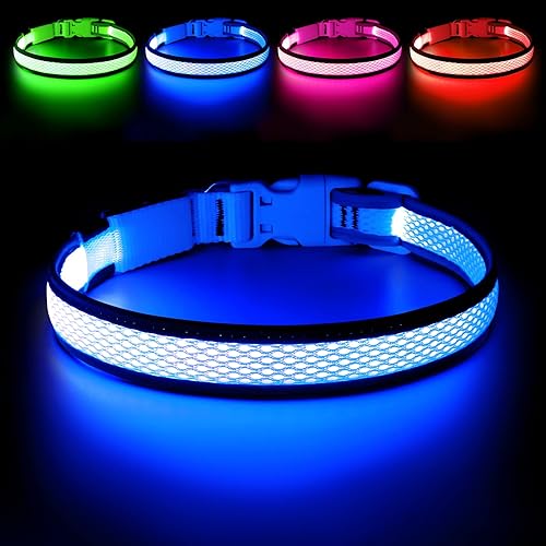 Miniatura 2 de Collar de perro LED, luces recargables por USB, ajustable, cómodo, de malla suave, collar de seguridad para perros pequeños, medianos y grandes (S,