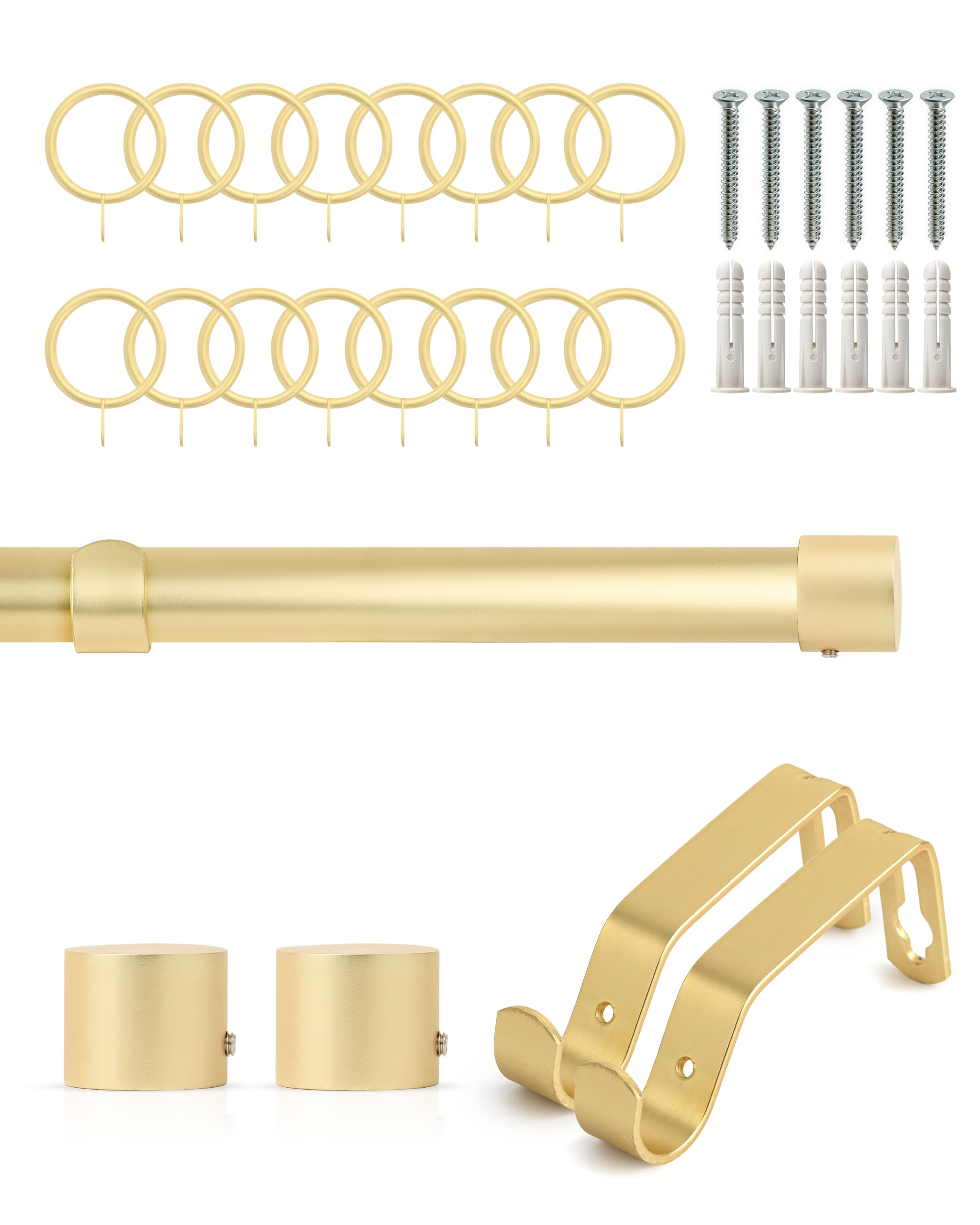 Emma Barclay Extendable Curtain Pole With Finials Rings Brackets & Fittings Sets 16-19mm in Matt Gold Metal Curtain Poles For Eyelet Curtains Rod-Metal Slice Collection 1.2m-2.1m Matt Gold