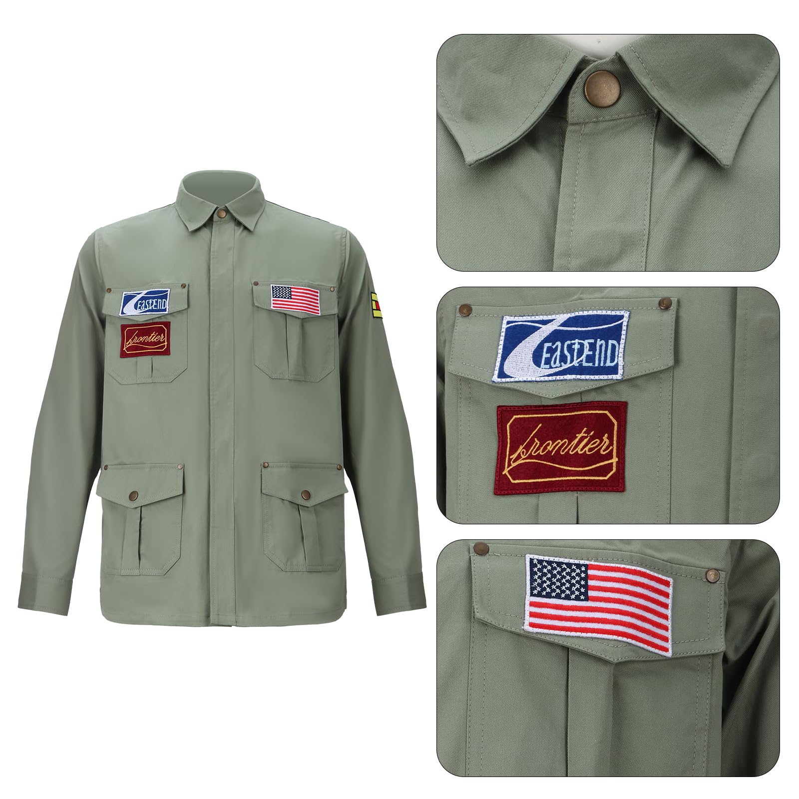 LIKUNGOU Men James Sunderland Green Jacket Multi-Pocket Snap Button Jacket with Embroidered Patches Halloween Cosplay Costume (XL) - Image 3