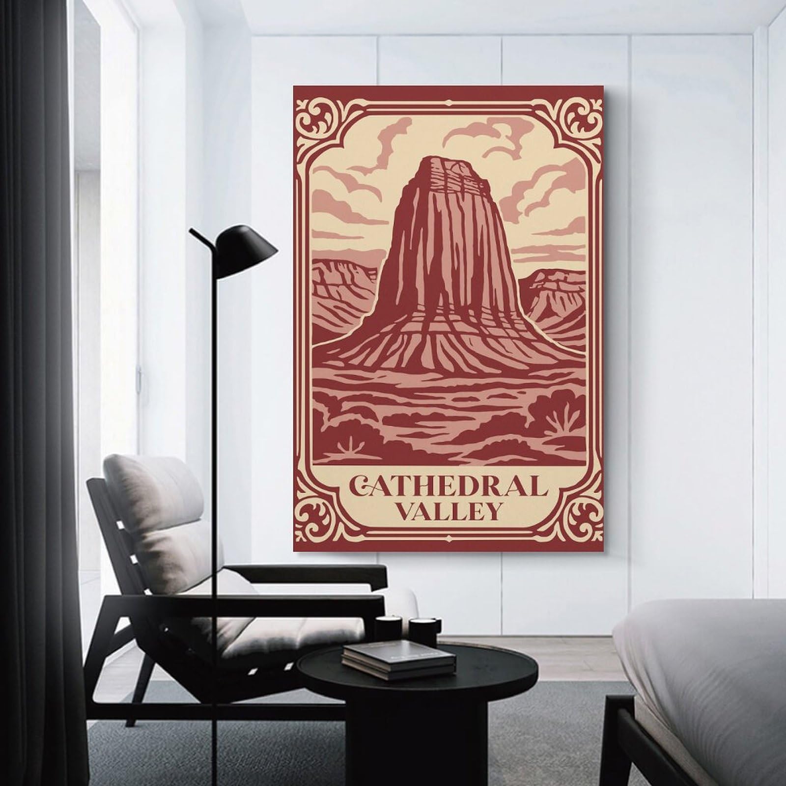 Junmoney Cathedral Valley Vintage Home Decor Wall Art 24x36inch(60x90cm), for Restful Interiors, Bedrooms Or Small Rooms, A Warm Accent for Relaxed Interiors
