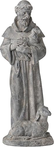 Estatua de jardín vintage de San Francisco, de resina de 15.2 pulgadas, patrón de animales, escultura de San Francisco, con ovejas para decoración