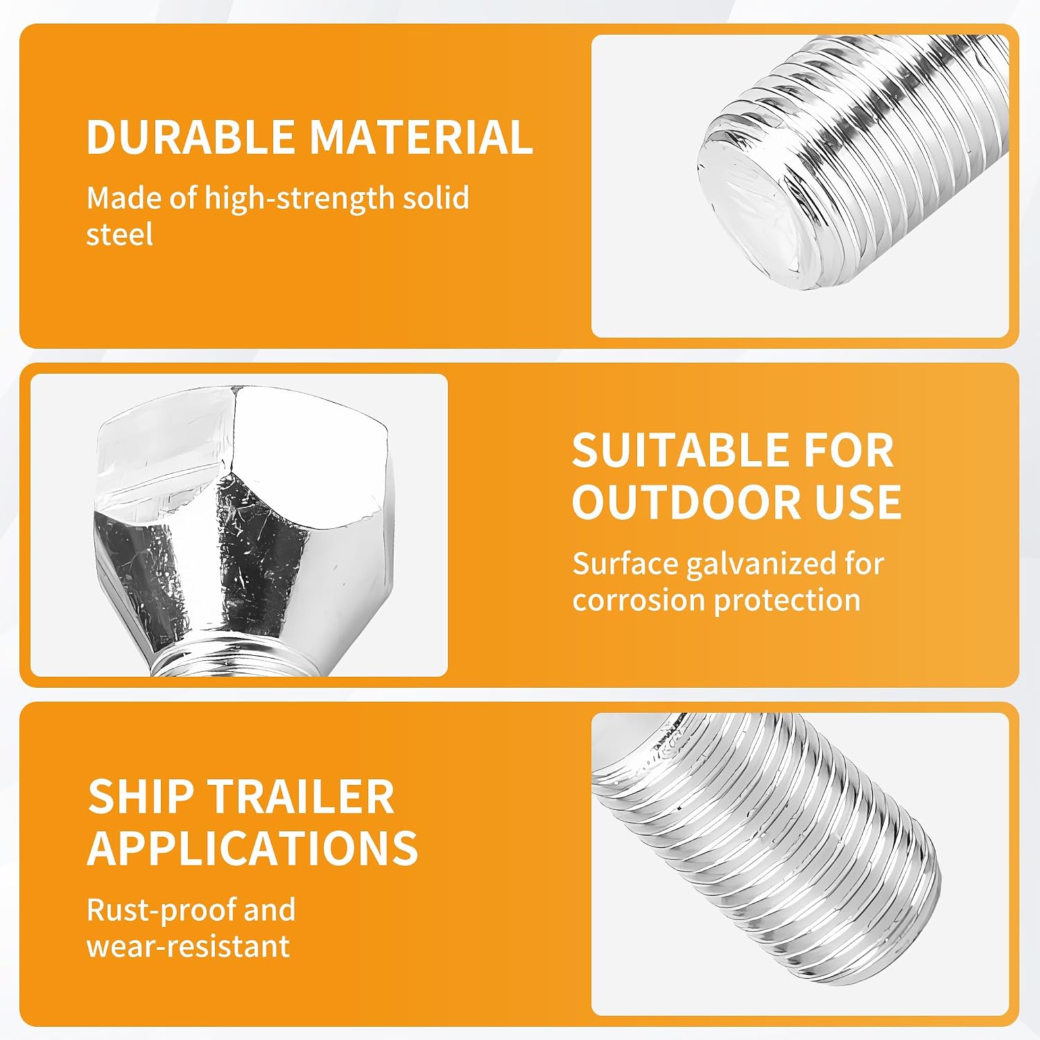 5 Pack 11062A Trailer Lug Bolts 1/2"-20 x 1-5/8", Solid Steel with Zinc-Plated Finish, Fits 5-Lug Hubs Screws, Compatible with Boat & Utility Trailers Wheel Bolts
