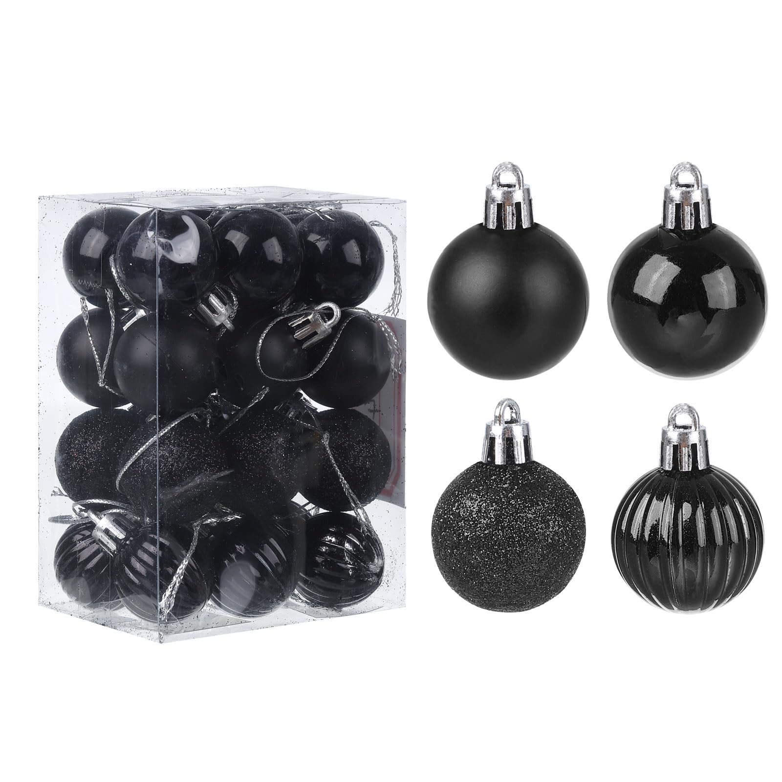 uxcell 24Pcs Black 1.18" Christmas Balls Ornaments Shatterproof Ornaments Hanging Baubles for Xmas Trees Wedding, Party Decorations