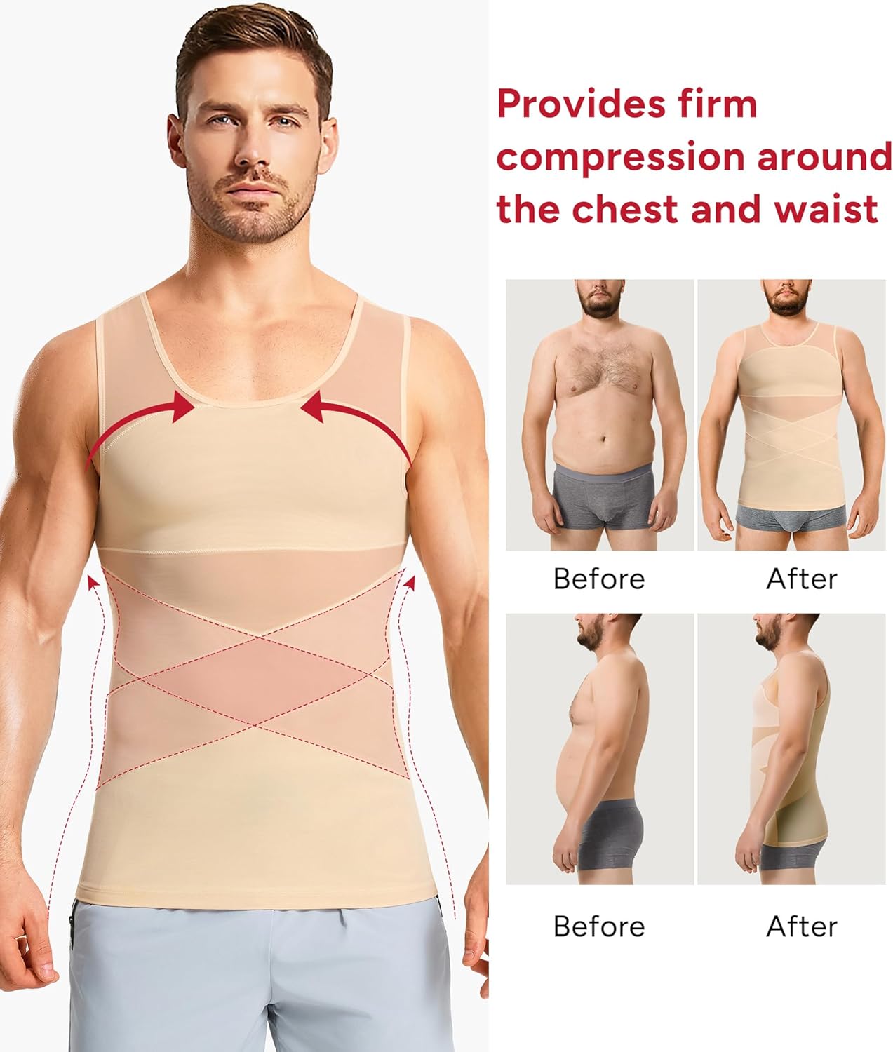 Nebility Mens Compression Shirt for Gynecomastia - Slimming Undershirts Body Shaper Vest Mesh Shapewear Workout Tank Tops - Image 3